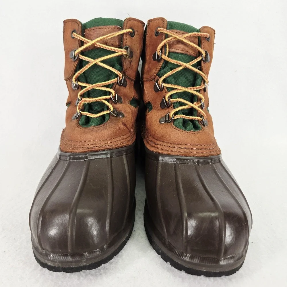 LL Bean Bean Boots Mens 8M Brown Green Duck G Force Compound Outdoor Waterproof